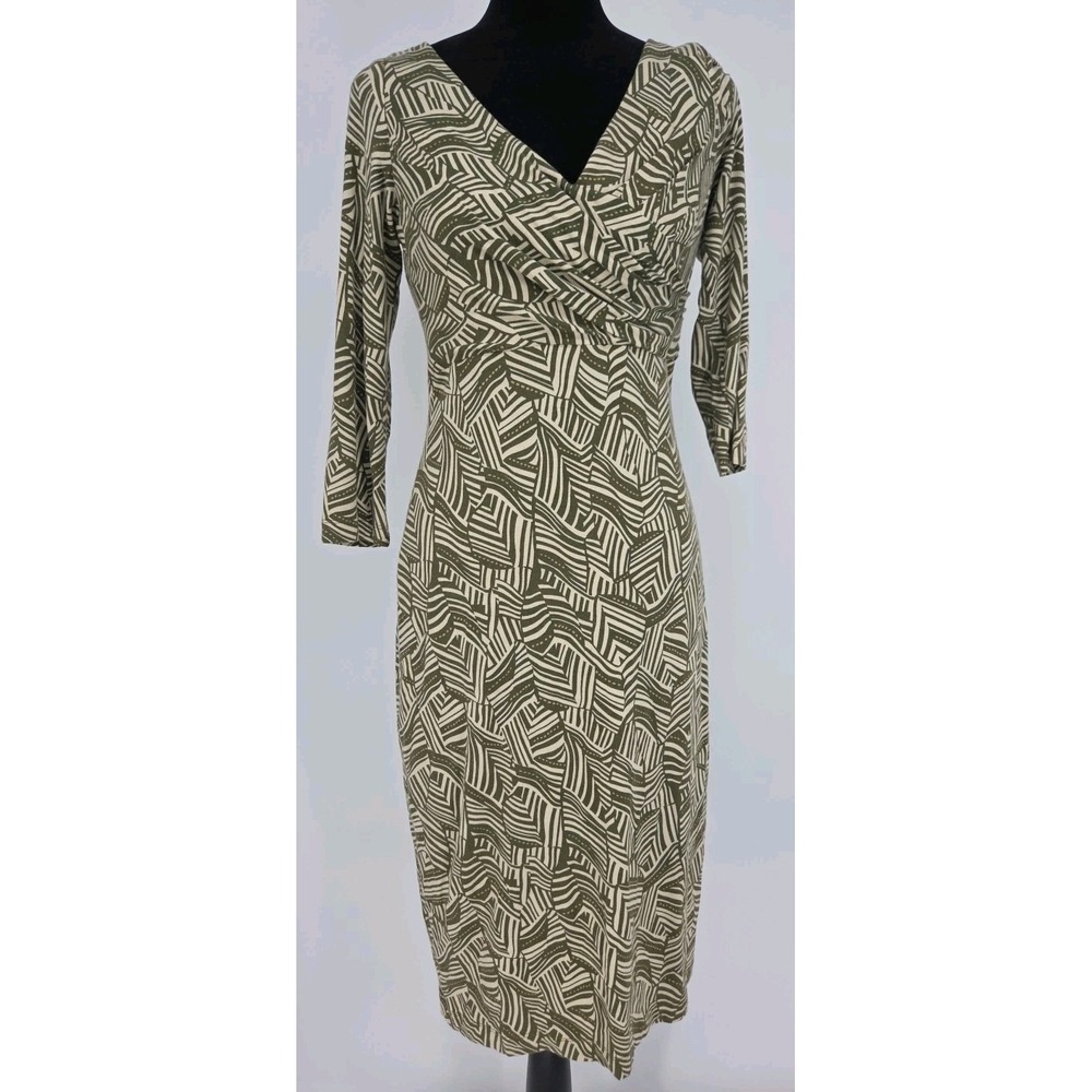 Vtg David Meister Shift Dress 6 Beige And Olive Tropical Print Workwear